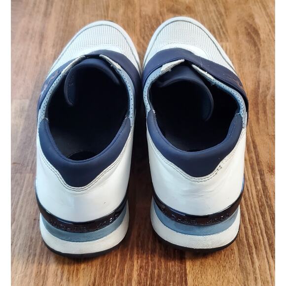 Michael Kors MK Logo Trainer Sneakers Slip On Black White Mixed Media Jogger - Picture 4 of 7